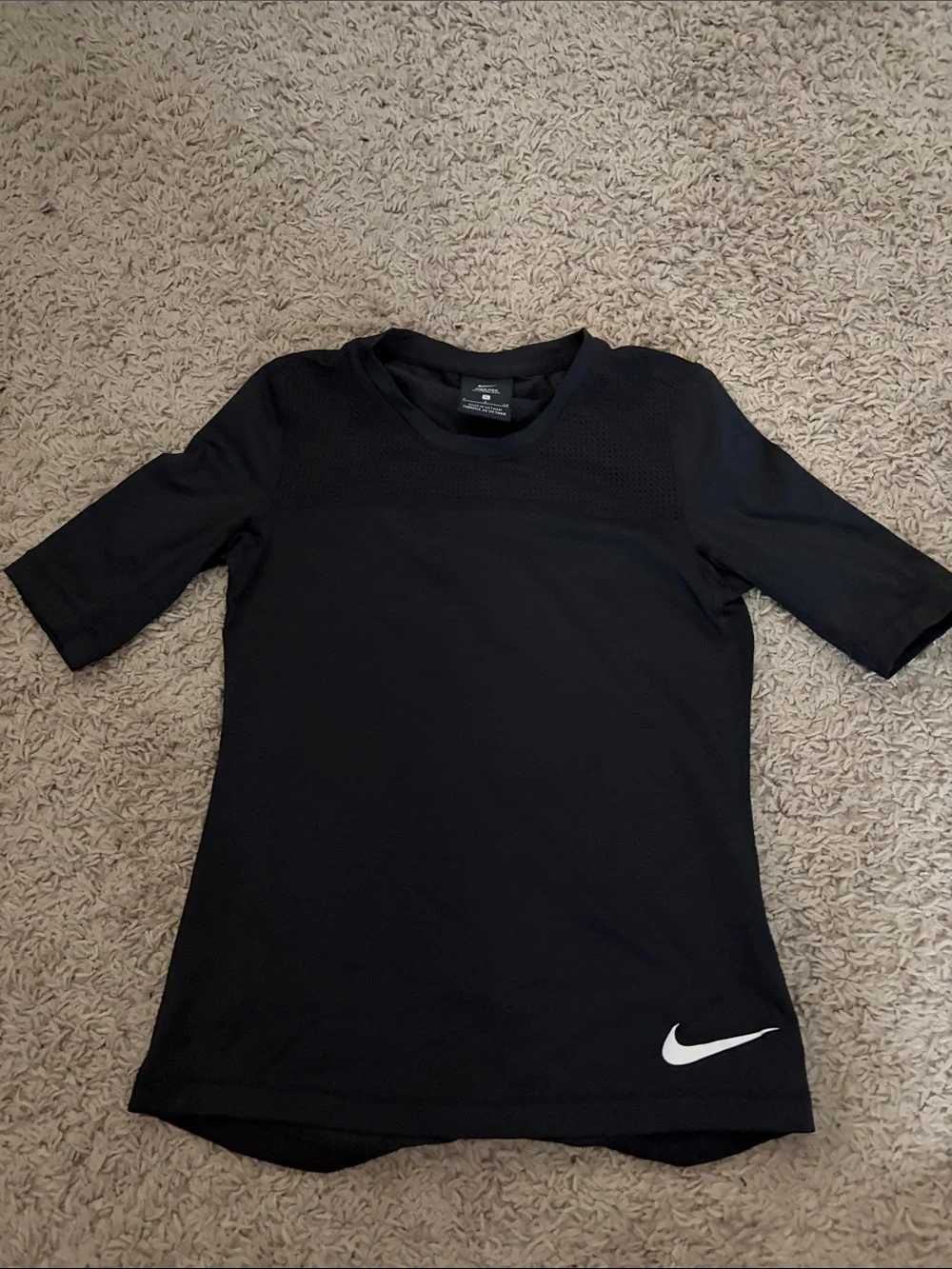 Nike Black Short Sleeve Kids Dri-FIT Tee with White Swoosh